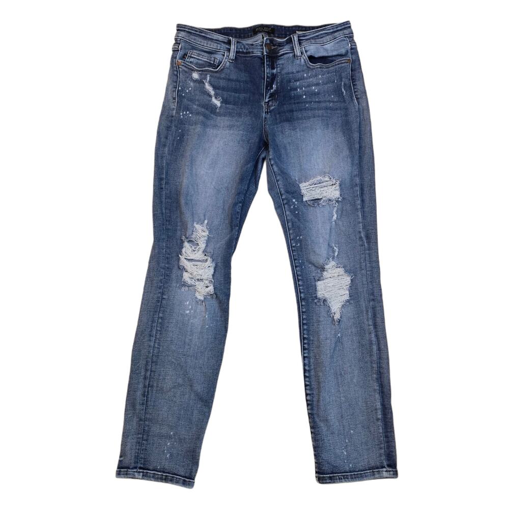 Boyfriend Fit Jeans Judy Blue Size 13 / 31 Med Wash Stretch Denim Distressed